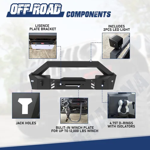 Vista 2 de Parachoques delantero Wrangler Gladiator para Jeep Wrangler JL 2018-2026 y JK 2007-2018 y Gladiator JT 2019-2026, HAWKLEY parachoques delantero