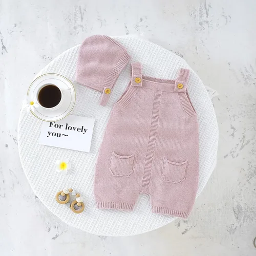 Vista 7 de Mameluco de punto para bebé, recién nacido, sin mangas, conjunto de suéter para niños y niñas con gorro cálido