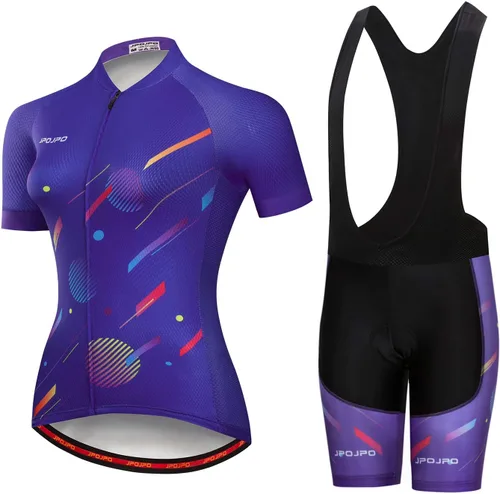 Vista 127 de Camiseta de ciclismo para mujer, manga corta y pantalones cortos de ciclismo acolchados para verano