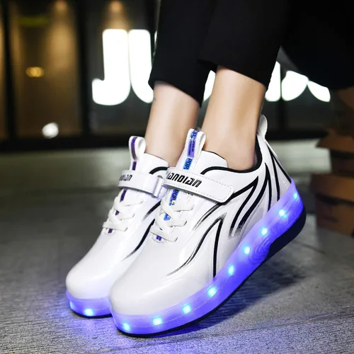 Vista 5 de HHSTS Zapatos para niños con ruedas, zapatos de color de luz LED, patines brillantes, zapatos de patinaje, regalos simples para niños y niñas