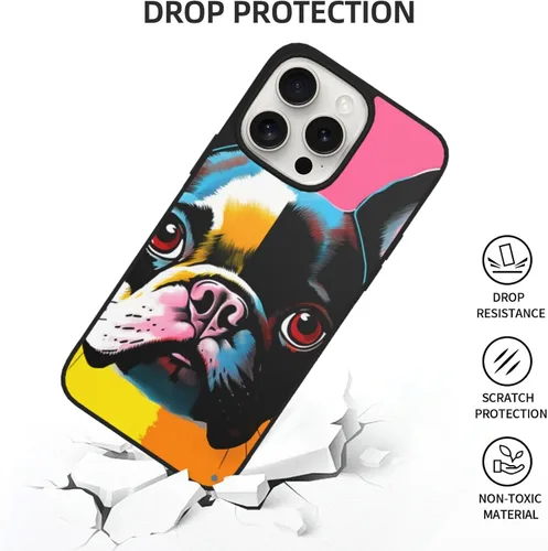 Vista 5 de Funda estampada de bulldog francés colorido para iPhone 15 Pro Max, vidrio suave a prueba de golpes, TPU para iPhone 15 Pro Max de 6.7 pulgadas,