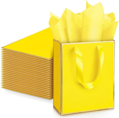 Vista 28 de Yeaqee Paquete de 24 bolsas de regalo de papel metálico con asa y tejido de 9 x 7 x 3.1 pulgadas, papel de aluminio dorado, bolsas de agradecimiento