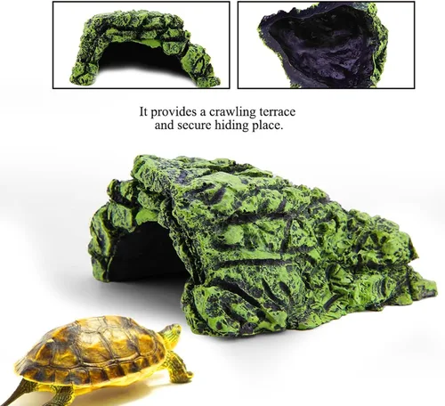 Vista 4 de TOPINCN Cueva para ocultar peces acuario de alta simulación de tortuga gateante reptil peregrinar ocultar hábitat adorno de decoración (mediano)