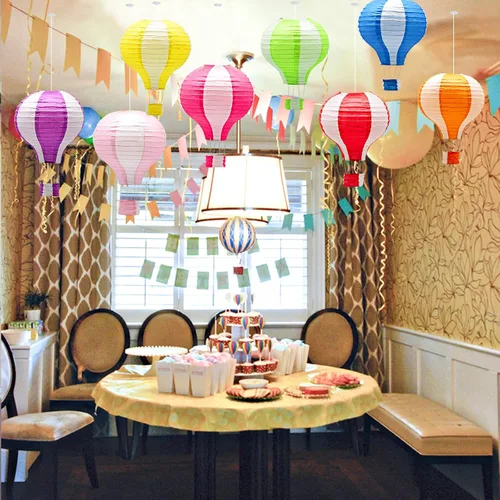 Vista 6 de Juego de linternas de papel colgantes con globos aerostáticos, decoración de fiesta, cumpleaños, boda, Navidad, fiesta, regalo, 12 pulgadas, paquete