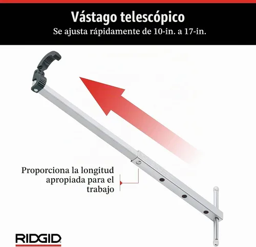 Vista 4 de RIDGID 31175 Modelo 1017 Llave plegable para lavabo ajustable de 10 a 17 pulgadas, plata, fabricada en los Estados Unidos