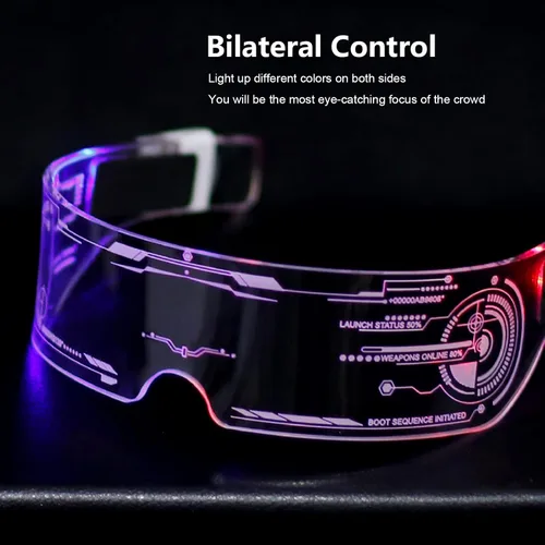 Vista 2 de Fency Cyberpunk - Gafas LED recargables por USB con control bilateral, 7 colores cambiantes intermitentes