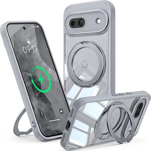 Vista 18 de 【Soporte magnético giratorio de 360°】 Funda para Google Pixel 8A 【Compatible con MagSafe y Pixelsnap】 Funda con soporte de anillo 【Transparente sin