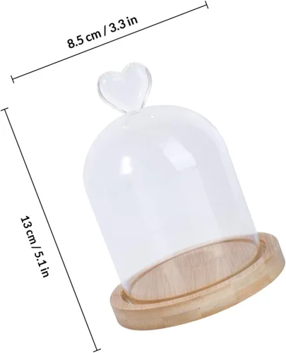 Vista 2 de Amosfun Love - Cubierta de cristal para exhibición de flores, cúpula de cristal transparente con base de madera para decoración del hogar