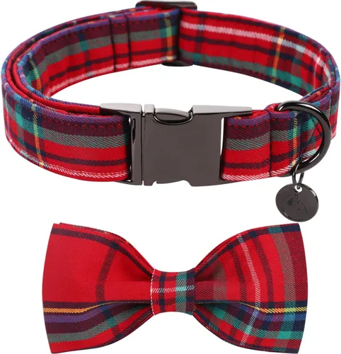 Vista 10 de Collar de Navidad para perro con pajarita, collar de perro de copo de nieve con tira roja y verde, suave, duradero, ajustable, de algodón