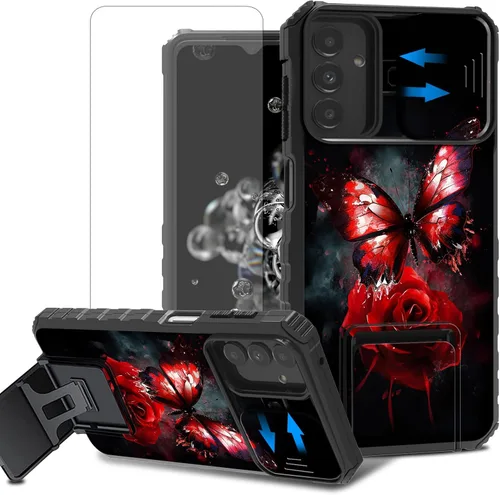 Vista 49 de Funda para teléfono Samsung Galaxy A15 5G con protector de pantalla con cubierta deslizante para cámara y soporte de doble capa híbrida resistente a