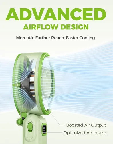 Vista 4 de Diveblues Ventilador turbo portátil, ventilador de mano de 100 velocidades con fuerte flujo de aire, ventilador personal plegable 4 en 1