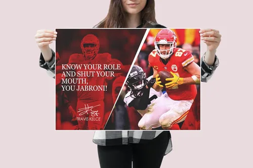 Vista 3 de Vincit Veritas Póster de Travis Kelce con cita motivacional, carteles inspiradores de fútbol para decoración deportiva, coaching, arte de pared