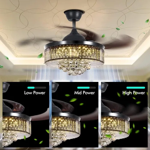 Vista 9 de BIGBANBAN - Ventilador de techo de 42 pulgadas con luz, ventilador de techo retráctil de cristal LED para dormitorio, sala de estar, comedor