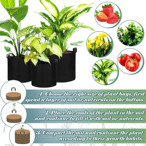 Vista 4 de Hoolerry Paquete de 7 bolsas de cultivo de plantas negras de varios tamaños, bolsas de cultivo no tejidas gruesas en 4 tamaños, 10, 7, 5 y 3