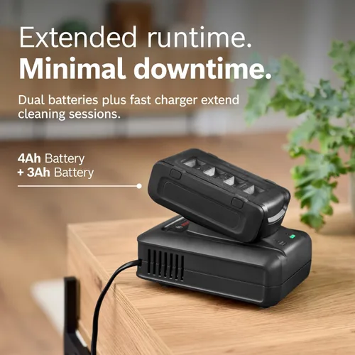 Vista 9 de Bosch Unlimited 10 - Aspiradora inalámbrica con 2 baterías incluidas, hasta 140 minutos en total, tubo flexible, cargador rápido, pelo de mascotas