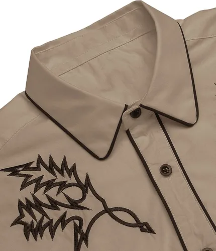 Vista 5 de Coofandy Camisa vaquera occidental bordada de manga larga de algodón casual con botones