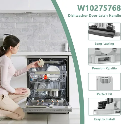 Vista 4 de Reemplazo negro de la manija del pestillo de la puerta del lavavajillas Whirlpool Maytag W10130695 Quiet Series 300 Manija WPW10275768 WPW10130695