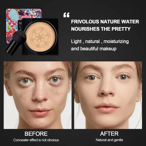 Vista 4 de 2 piezas de crema CC con cojín de aire de cabeza de hongo, corrector de cobertura completa y maquillaje de base impecable, cubierta de tatuaje