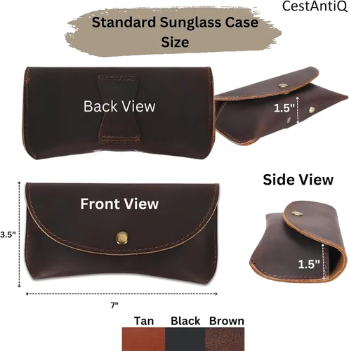 Vista 4 de Leather Eyeglass Case Genuine Leather Sunglasses Case Eyewear Pouch Glasses Sleeve Slim Unisex Eyeglass Holder