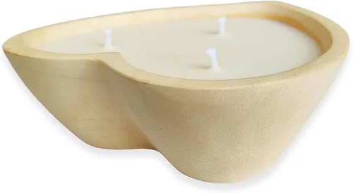 Vista 8 de Cuenco de madera con forma de corazón de 6 pulgadas, vela de cera de soja perfumada de lavanda, 3 mechas de 5 onzas, cuencos de masa decorativos