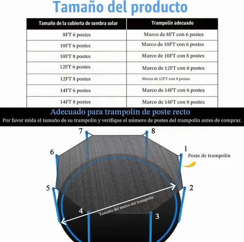 Vista 6 de Cubierta de Sombra para Trampolín, Cubierta de Trampolín para 8FT 10FT 12FT 14FT 16FT Poste Recto Trampolín Redondo Protección Solar, Fácil