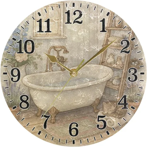 Vista 51 de JUNZAN Reloj de bañera con vino romántico espumoso y velas, reloj de pared silencioso de 10 pulgadas, pequeño reloj redondo, decoración de cocina