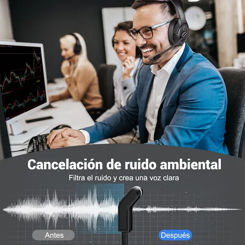 Vista 4 de Auriculares Bluetooth para PC, auriculares inalámbricos para computadora con micrófono de cancelación de ruido ambiental alimentado por IA y dongle
