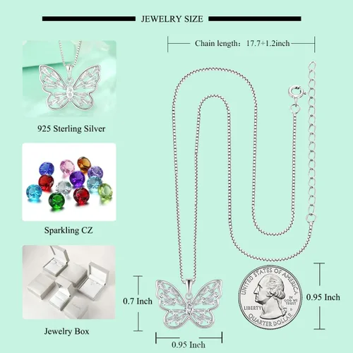 Vista 6 de STARCHENIE Collar de mariposa y pulsera para mujer de plata de ley 925 con diseño de mariposa