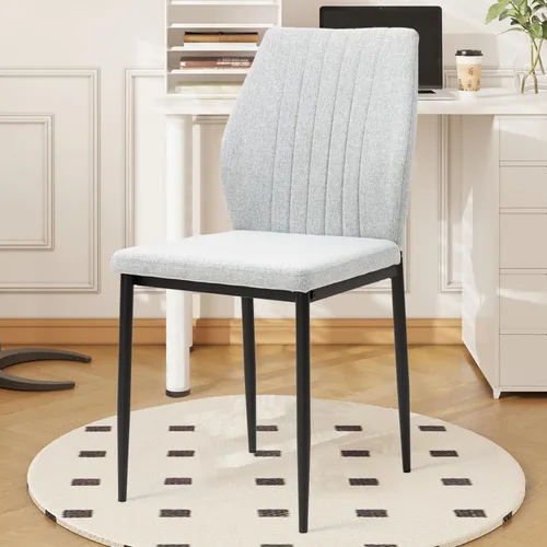 Vista 10 de Juego de 4 Sillas de Comedor, Sillas de Comedor de Madera Tapizadas, Sillas de Cocina de Tela Moderna de Mediados de Siglo con Patas de Metal, Tela