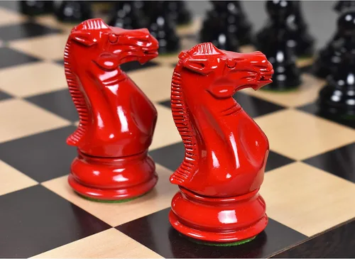 Vista 6 de RoyalChessMall -Juego de piezas de ajedrez de madera pintadas en rojo y negro Pro Staunton de 4.1 pulgadas