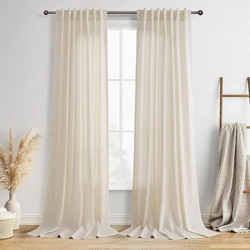 Vista 18 de BOODII Cortinas de lino de 96 pulgadas de largo y 8 pies para sala de estar Blanco