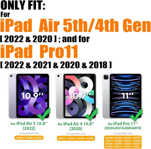 Vista 2 de SEYMAC stock Funda para iPad Air 5ª/4ª Generación/Pro 11 (4ª/3ª/2ª) con Protector de Pantalla Soporte para Bolígrafo, Correa de Mano Giratoria