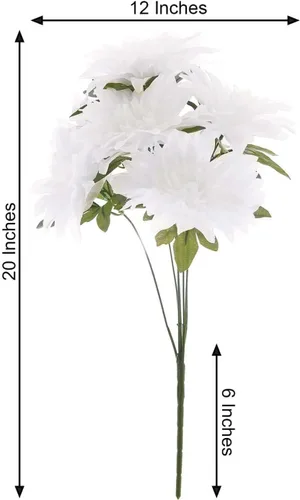 Vista 3 de Efavormart - Paquete de 2 arbustos de flores de dalia blanca de 20 pulgadas, ramos de boda artificiales Blanco