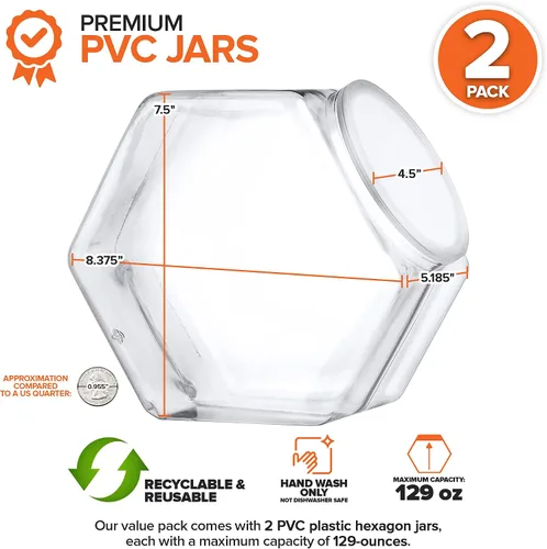 Vista 2 de Tarros hexagonales para galletas de 129 onzas con tapas (paquete de 2) tarros de plástico de boca ancha con tapa, tarros reutilizables