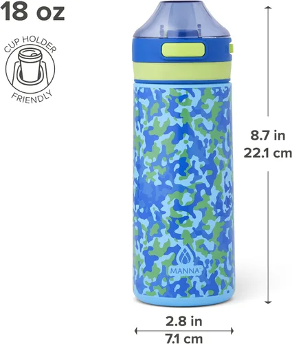 Vista 2 de Manna Astor Stainless Steel Leak-Proof Reusable Water Bottle - 18 Oz - Bluebell Mist and Lime Burst