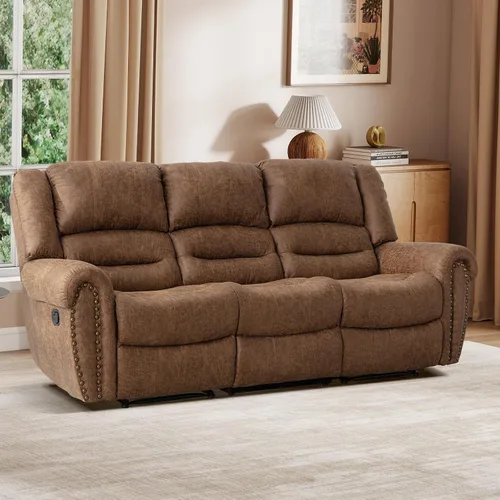 Vista 21 de EBELLO Silla reclinable manual de cuero sintético, silla reclinable individual clásica con cómodo apoyabrazos y respaldo, mueble para sala de estar