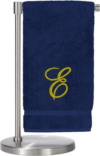 Vista 54 de Script R - Toalla de baño con monograma, regalo personalizado, 27 x 54 pulgadas, juego de 1 toalla bordada con texto dorado, 100% algodón turco Navy