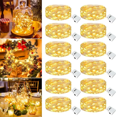 Vista 27 de Paquete de 12 luces de hadas que funcionan con pilas, 20 luces LED parpadeantes de 7 pies, 3 modos, mini luces a granel impermeables para tarros