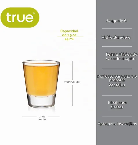 Vista 3 de Vaso de Chupito Clásico Verdadero, Vasos de Chupito Lisos Perfectos para Tequila y Whisky, Vaso de Medida Reutilizable, Juego de 6, 1.5 oz