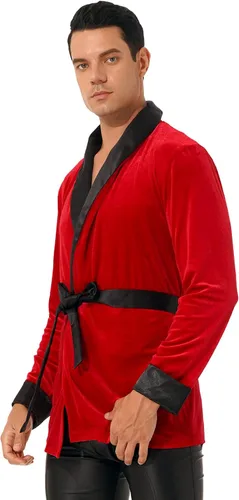 Vista 5 de Disfraz definitivo de soltero para adultos, kimono de terciopelo, chal de noche de Navidad con cinturón