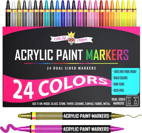 Vista 5 de Marcadores de pintura acrílica de doble punta (paquete de 12) – Marcadores acrílicos para rocas – Bolígrafos de pintura acrílica audaz punta fina