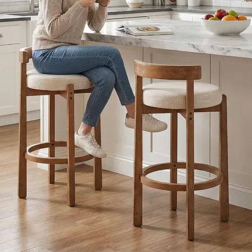 Vista 17 de LukeAlon Mid Century Linen Taburete Individual de Mostrador, Tapizado de 26.5" de Altura de Asiento, Taburetes Bajos con Patas de Madera Natural