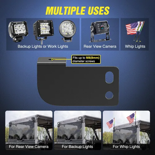 Vista 4 de Nilight Soportes de montaje para barra de luces de respaldo del techo trasero Luces LED inversas Compatible con jaula Pro-fit de Polaris Compatible