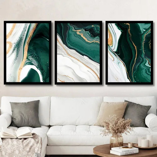 Vista 4 de LUHDFYS Cuadros artísticos abstractos modernos de lámina dorada, lienzos verdes para sala de estar, dormitorio, pósteres e impresiones de pared