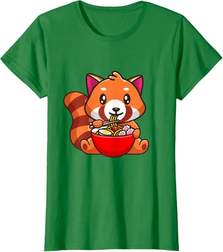 Vista 23 de Camiseta Kawaii Anime Red Panda Eating Ramen Noodles, Negro, S