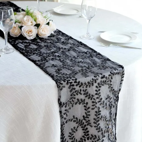 Vista 21 de Efavormart - Superposición de mesa de tul bordado de hojas de lentejuelas plateadas de 72 x 72 pulgadas, mantel cuadrado transparente Plateado
