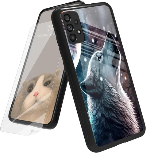 Vista 109 de Funda para Samsung Galaxy A12 5G con protector de pantalla, parte trasera de vidrio templado + TPU de silicona suave que absorbe los golpes