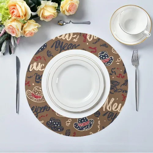 Vista 5 de Cowboy New Year Place mat Round placemats for Dining Table Set of 4 15x15 in manteles redondos para mesa