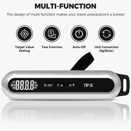 Vista 2 de Báscula de equipaje de viaje, báscula digital de maleta de 110 libras, báscula de peso portátil, báscula de equipaje de mano de acero inoxidable