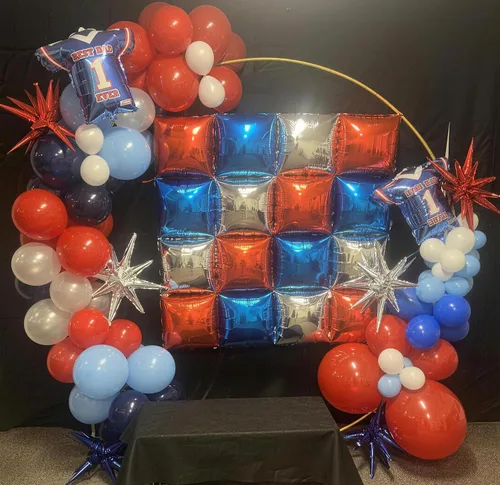 Vista 5 de Globos de aluminio cuadrados rojos, azules y plateados, kit de 25 globos de doble cara para fondo, túnel de helio, arco, guirnalda para el 4 de Rojo